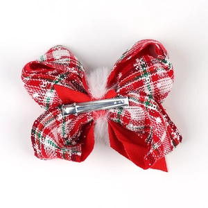 Fiocco di Natale per bambine con motivo a quadri rosso e bianco e pompon bianco