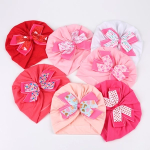 Lot de bonnets turban bébé en coton avec nœuds doubles et imprimés cœur multicolores