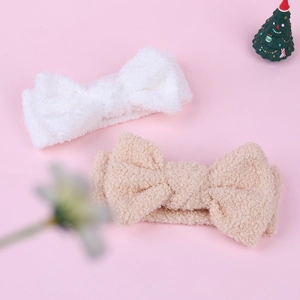 Plüsch-Stirnband mit Schleife in Weiß und Beige aus Korallenfleece für Babys Winterzubehör