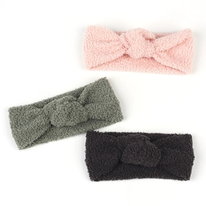 Dreierpack weiche Teddy-Fleece-Stirnbänder für Babys in Rosa, Grün und Braun mit Knoten