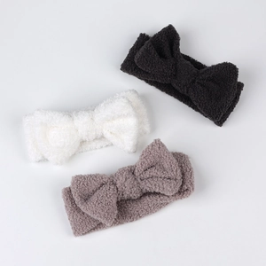 Drei Baby Stirnbänder aus Fleece in Weiß, Anthrazit und Taupe mit großen Samtschleifen