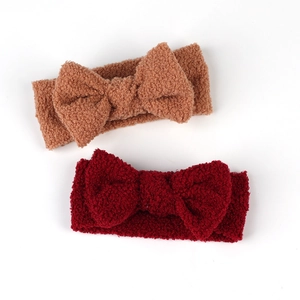 Baby Stirnband aus Teddy-Fleece mit großer Schleife in Braun und Dunkelrot Tönen