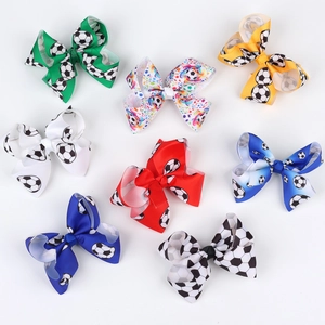 Fermagli per Capelli a Fiocco in Nastro Grosgrain con Stampa Calcio per Bambini Ragazze Fan dello Sport Tema Mondiali