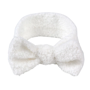Weiches weißes Plüsch-Stirnband mit Schleife für Babys, warmes Winter-Haar-Accessoire