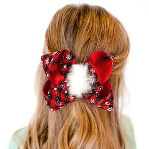 Fermaglio per Capelli di Natale per Ragazze Grande Fiocco a Quadri con Fiocco di Neve Accessori per Capelli con Pompon Invernale