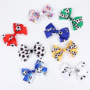 Kids Soccer Pattern Bow Hair Clip Grosgrain Ribbon Alligator Clip Sporty Athletic Hair Accessory For Girls Jewelry