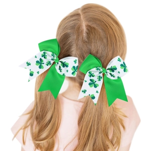 Accessori per Capelli per il Giorno di San Patrizio Elastici per Capelli con Fiocco in Nastro Grosgrain a Trifoglio per Bambini Ragazze Fiocco a Coda di Rondine Verde Bianco