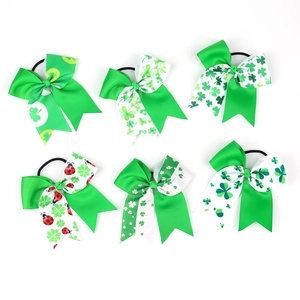 Set di 6 elastici per capelli con fiocco e trifoglio verde per San Patrizio in gros-grain