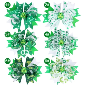 Lot de 6 nœuds à cheveux Saint-Patrick avec motifs de trèfles et couleurs variées