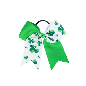 Fiocco per capelli verde San Patrizio con motivo a trifoglio bianco e nastro elastico