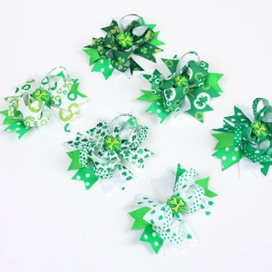 Lot de 6 barrettes nœuds Saint-Patrick avec motifs trèfles verts et pois pour enfants