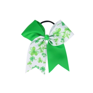 Elastico per capelli con fiocco a quadrifoglio verde e bianco per San Patrizio