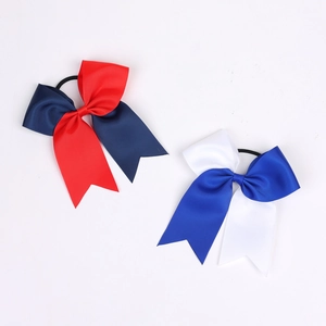Two-piece Independence Day hair bow elastics with red, blue and white grosgrain ribbon