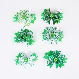 Détails de 6 nœuds papillon Saint-Patrick avec trèfles verts et rubans à gros-grain