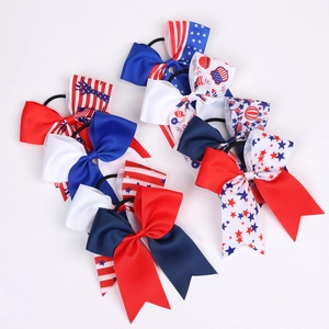 Set of six patriotic US Independence Day bow hair ties with stars and stripes patterns