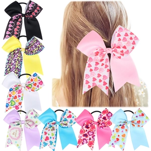 Chouchous Grands Nœuds Faits à la Main Motif Cœur Ruban Gros-Grain Attaches de Cheveux Saint-Valentin Accessoires Cheveux Filles Femmes