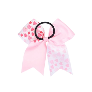 Élastique à cheveux avec nœud rose à motif de cœur pour filles et Saint Valentin