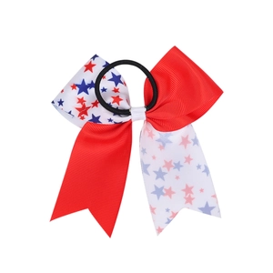 Independence Day hair scrunchie with red and blue star pattern ribbon bow and elastic band