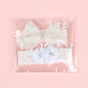 Lot de 2 bandeaux bébé en dentelle blanche avec nœud en strass et fleurs pour nouveau-né