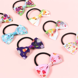 Easter Bunny Egg Print Grosgrain Ribbon Bow Hair Ties Colorful Elastic Hair Bands For Kids Girls Festival Hair Accessories