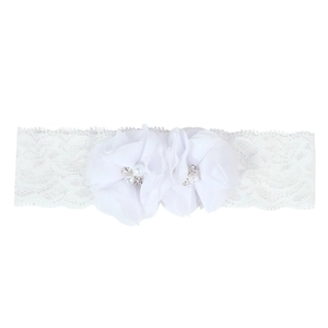 Lot de bandeaux bébé en dentelle blanche avec fleurs en mousseline et centres strass