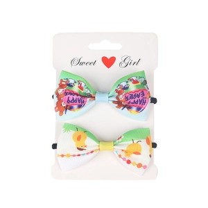 2Pcs Easter bunny bow hair ties with Happy Easter prints on a card display
