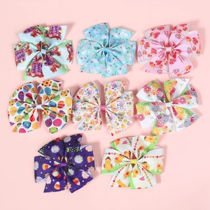 Easter Large Bow Hair Clips For Girls Grosgrain Ribbon Rabbit Egg Print Duckbill Clips Holiday Hair Accessories
