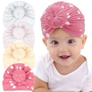 Bonnet Turban en Coton pour Nouveau-né Bébé Souple Nœud Donut Bonnet Uni Rayé à Pois Couvre-chef pour Enfants