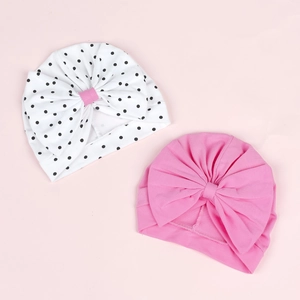 Bonnets turban pour bébé à pois et rose uni avec grands nœuds pour filles