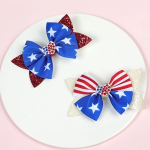 Independence Day hair clips with sequin bows and star patterns for girls