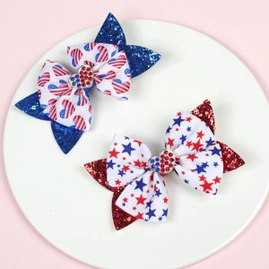 American Independence Day hair bows with red white blue sequins and star patterns