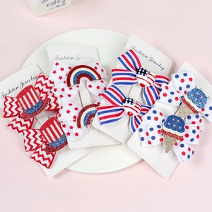 USA Independence Day Bowknot Hair Clips Red White Blue Stars Stripes Glitter Ribbon Bows For Kids Girls Hair Decoration