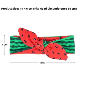 Watermelon pattern baby headband with bow detail and 19 x 6 cm size dimensions