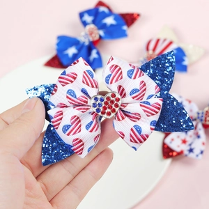 Independence Day hair clips with glitter ribbons and American flag patterns
