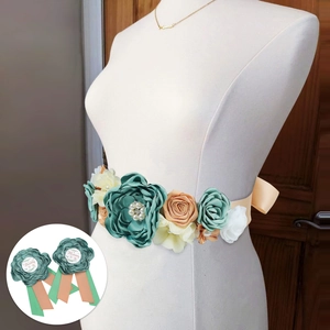 Maternity Flower Sash Mommy Daddy To Be Corsage Badge Peacock Green Handmade Chiffon Belt For Baby Shower Photography
