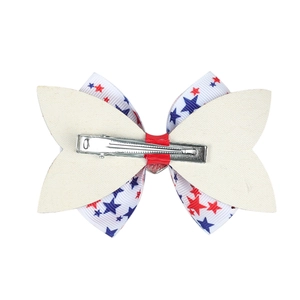 Independence Day hair clip with red blue stars bow and silver alligator metal clip