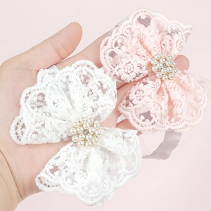 Bandeau Bébé Fille Nœud en Dentelle Strass Fausse Künstliche Perle Bandeau Élastique Doux Accessoire Cheveux Princesse Anniversaire