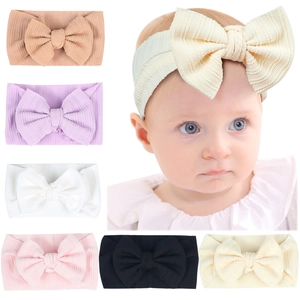 Soft Baby Ribbed Bow Headband Elastic Newborn Infant Toddler Hair Band Solid Color Handmade Hair Accessories For Girls