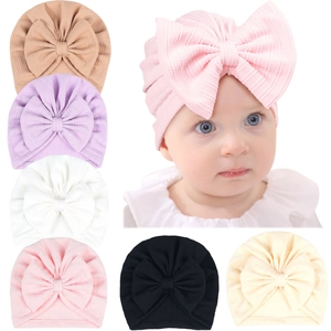Baby Turban Hat With Large Bow Ribbed Knit Beanie For Newborn Infant Toddler Soft Elastic Solid Color Headwrap Photo Prop