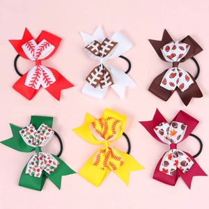 Set di 6 fiocchi per capelli sportivi da cheerleader con motivi di football e elastici