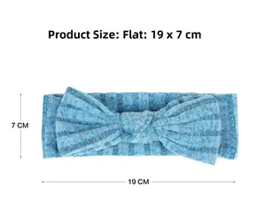 Detailed view of light blue baby headband dimensions showing 19cm by 7cm measurement