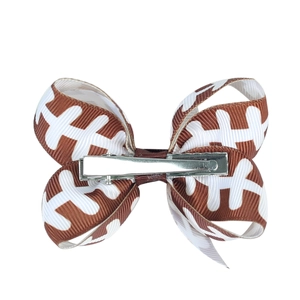 3 inch football themed ribbon bow hair clip with secure silver alligator clip for kids
