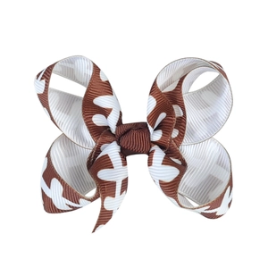 3 inch baseball print grosgrain ribbon hair bow clip with brown and white patterns