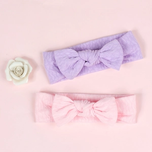 Soft elastic baby headband set with jacquard knit texture and large bow detail