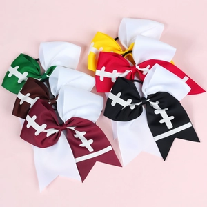 Set of 6 football themed grosgrain ribbon hair bows for girls in assorted colors