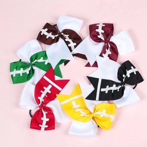 Set of 6 colorful football themed grosgrain ribbon bow hair ties for cheerleading