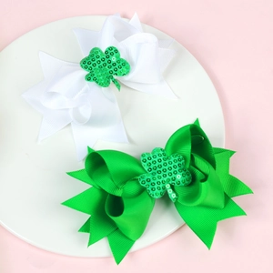 Barrettes à cheveux Saint-Patrick avec grand nœud et trèfle à paillettes vertes