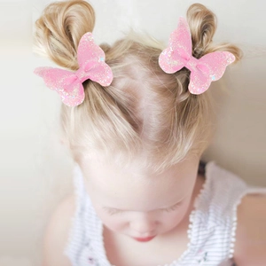 Children Butterfly Hair Clips Glitter Artificial Leather Ribbon Sparkly Butterfly Alligator Clips For Kids Girls Fashion Hair Accessories