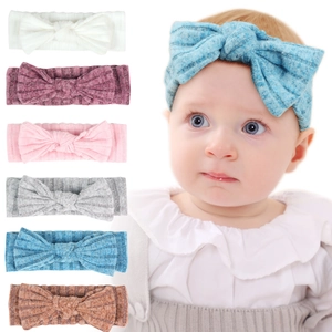 Soft Elastic Baby Headbands Ribbed Knit Solid Color Bow Headwraps For Newborn Infants Toddlers Kids Hair Accessories