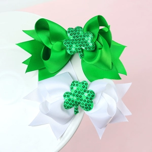 Pince à Cheveux Nœud à Paillettes avec Trèfle de la Saint-Patrick Ruban Gros-Grain pour Enfants Filles Accessoires Cheveux